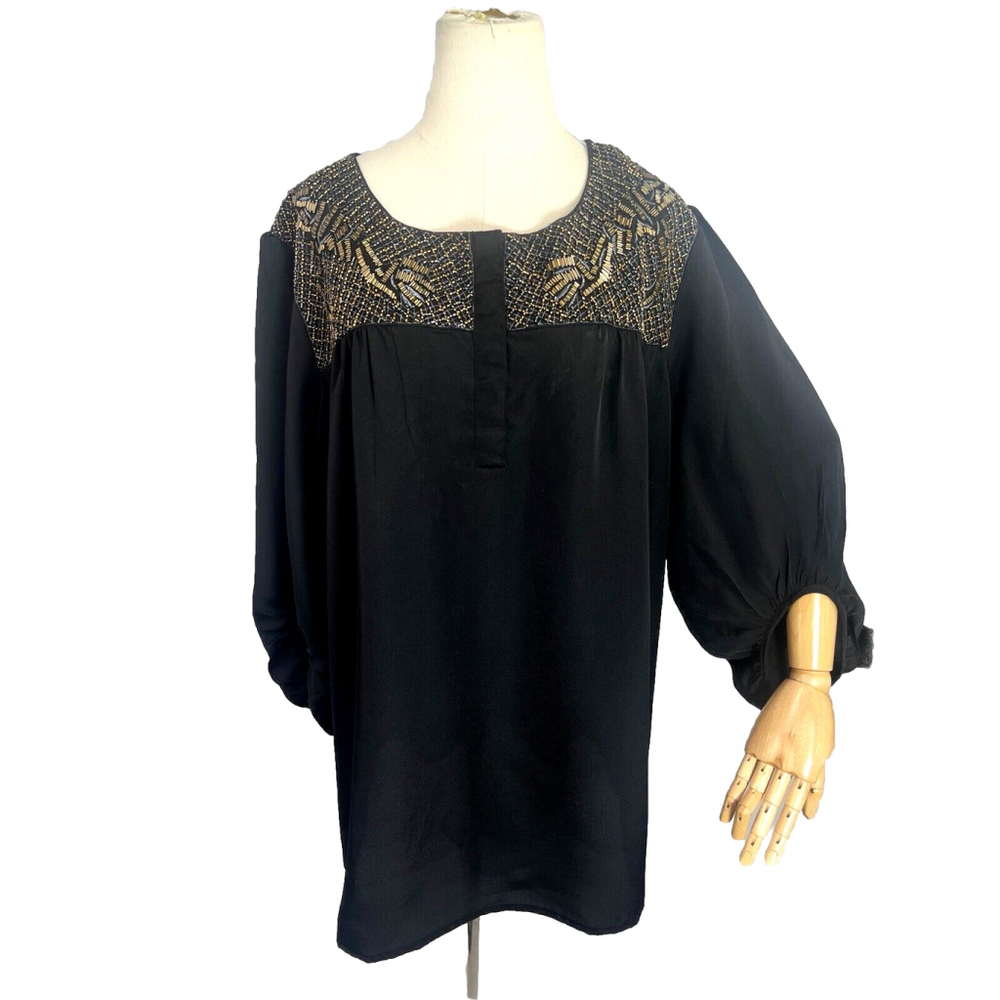 New Avenue Black‎ Beaded Balloon Sleeves Top Tunic Plus Size 26 28